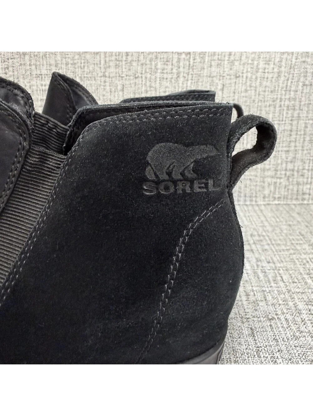 Sorel Booties Womens Sz 8 Black Leather & Suede Pull On Chelsea Ankle Boots Evie